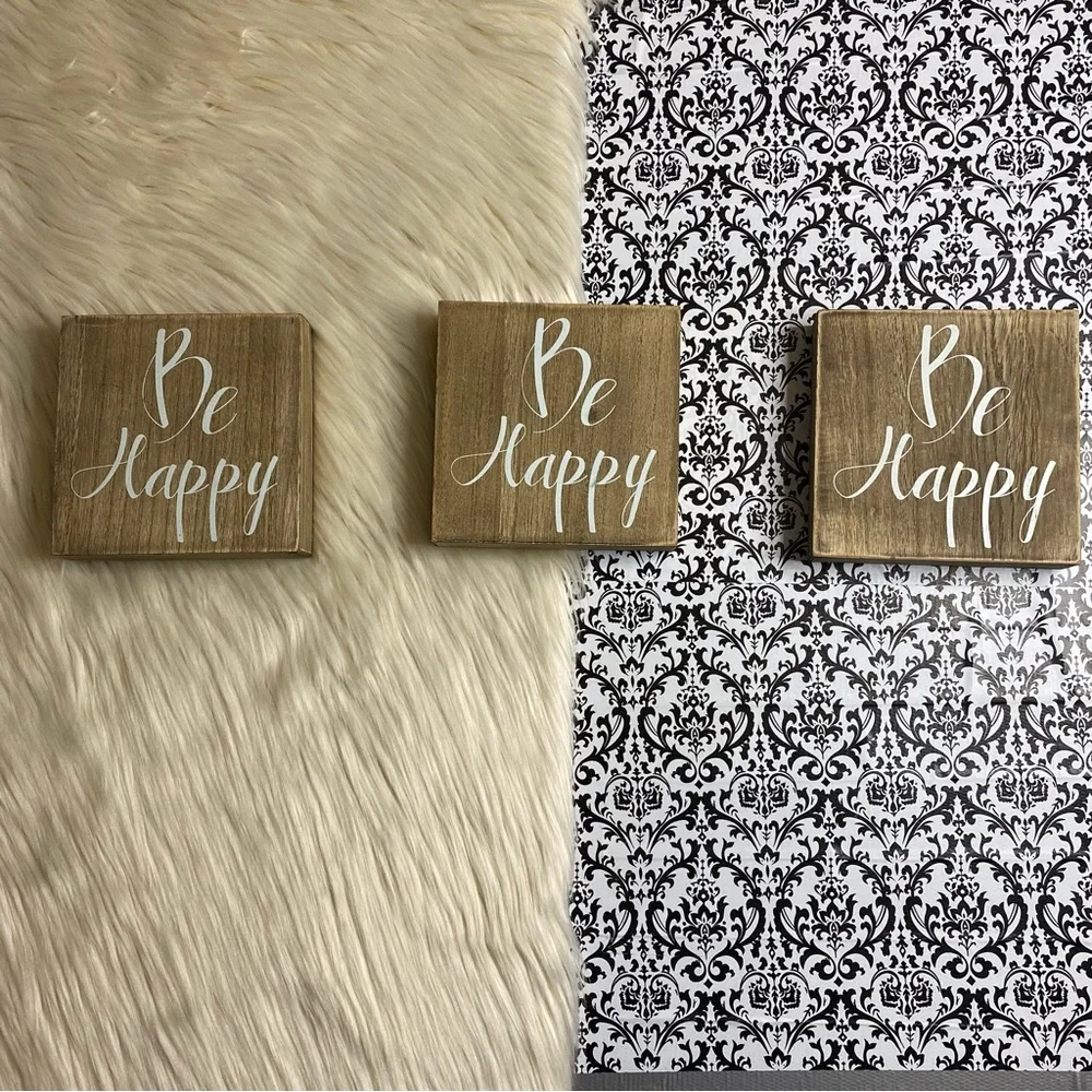 NWT : Belle Maison : ‘be happy’ quote natural wood box sign wall art decor